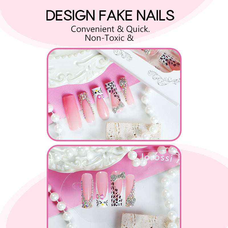 Glamorous artificial nail set with sparkling rhinestone embellishments and creative animal designs Bowlift