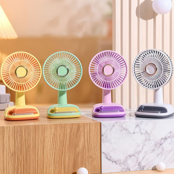 Unisex compact USB table fan with rechargeable battery, quiet motor, and adjustable head Bowlift