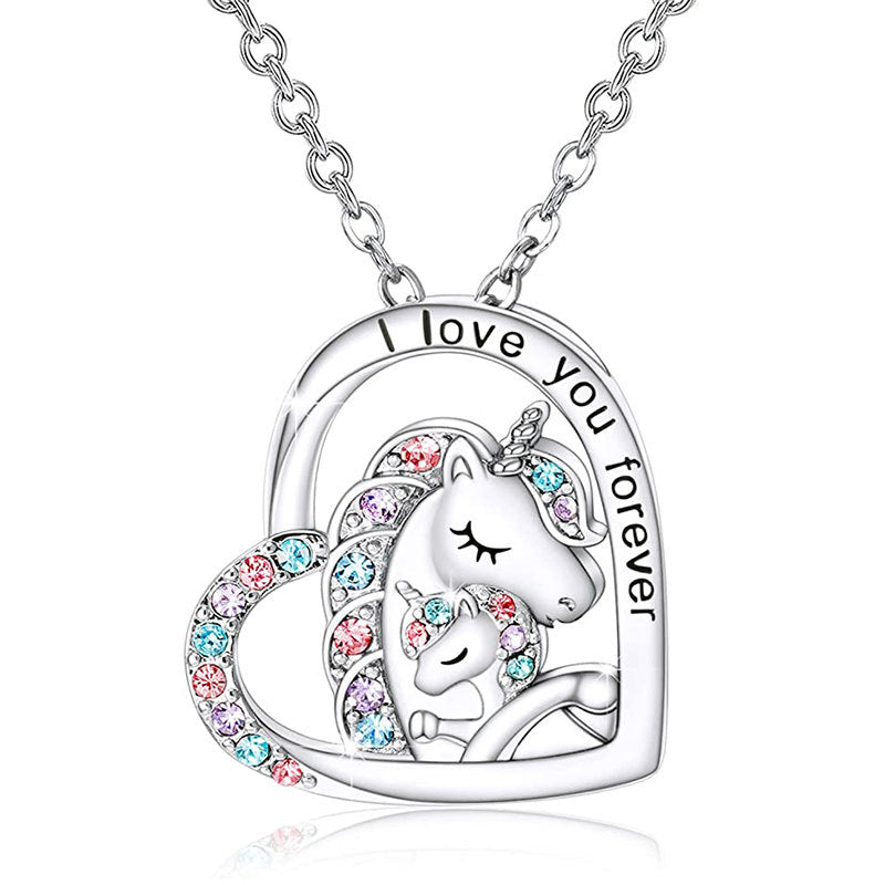 Unicorn Family Heart Pendant Necklace Bowlift