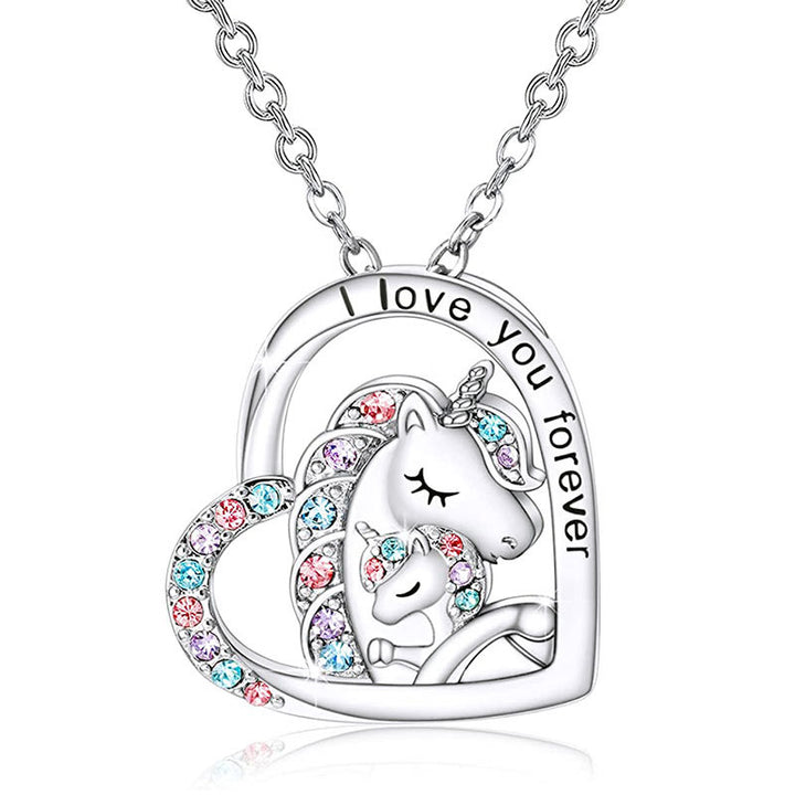 Unicorn Family Heart Pendant Necklace Bowlift