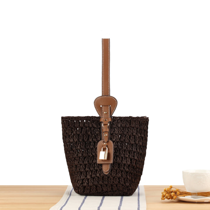 Braided Bast Handbag with Elegant Leather Decoration Bowlift