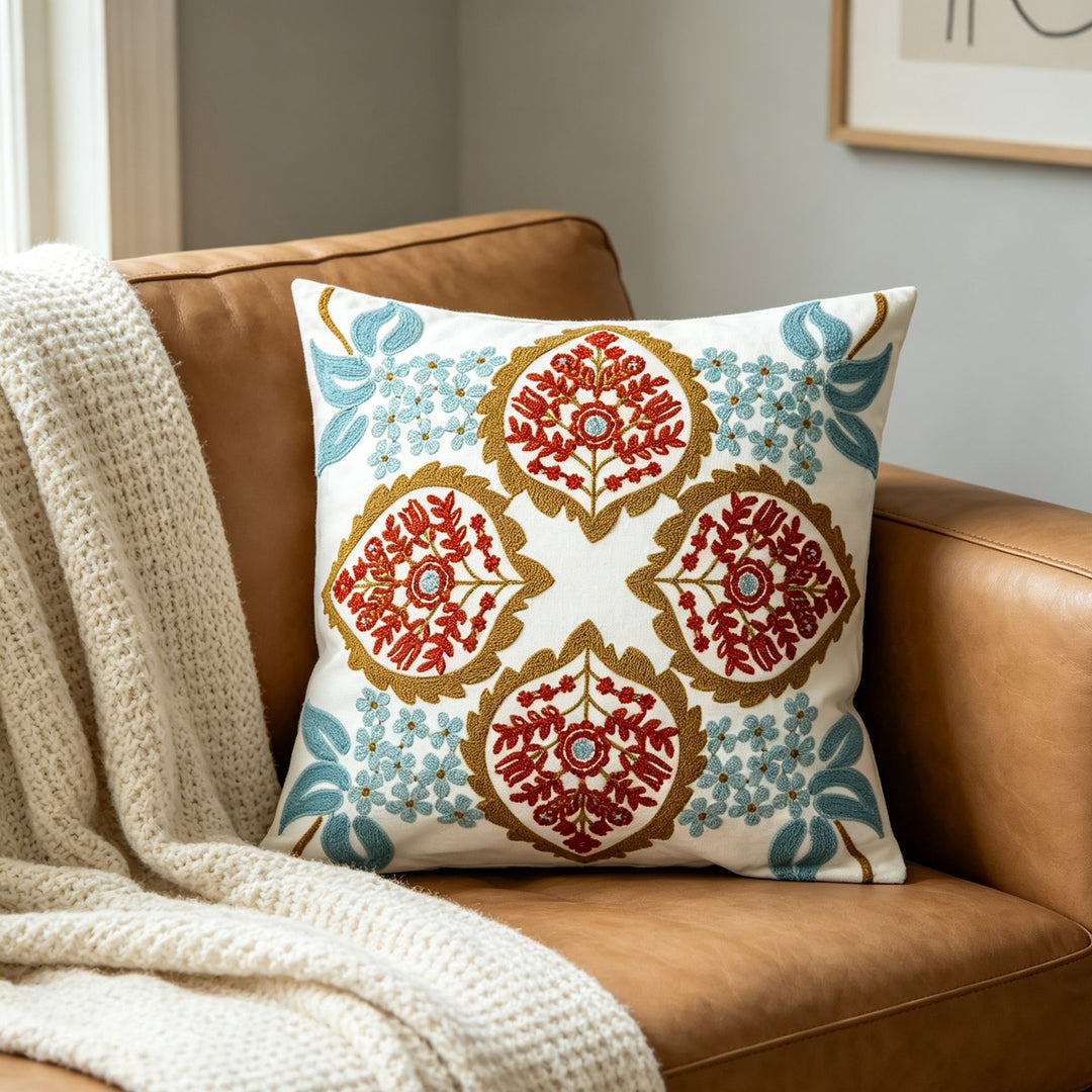 Decorative Floral Embroidered Cushion