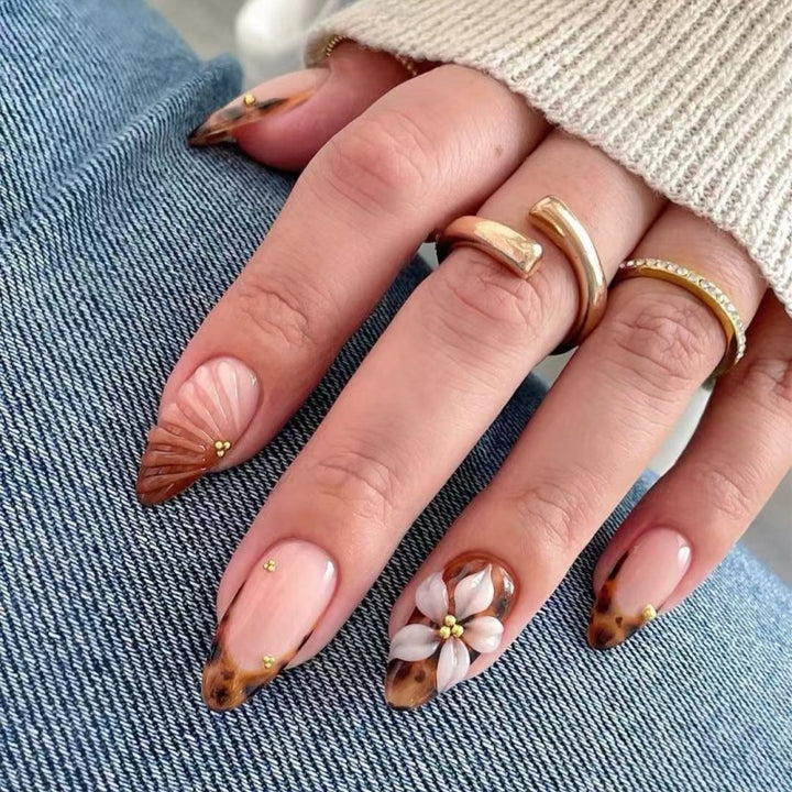 Decorative Floral Press-On Nail Set Bowlift 1787294358