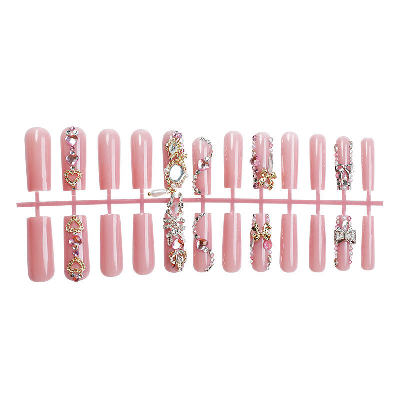Decorative Press-On Nail Art Set with Glamorous Gem Accents Bowlift