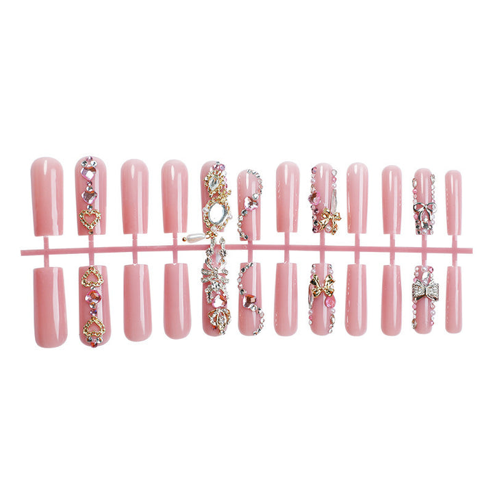 Decorative Press-On Nail Art Set with Glamorous Gem Accents Bowlift