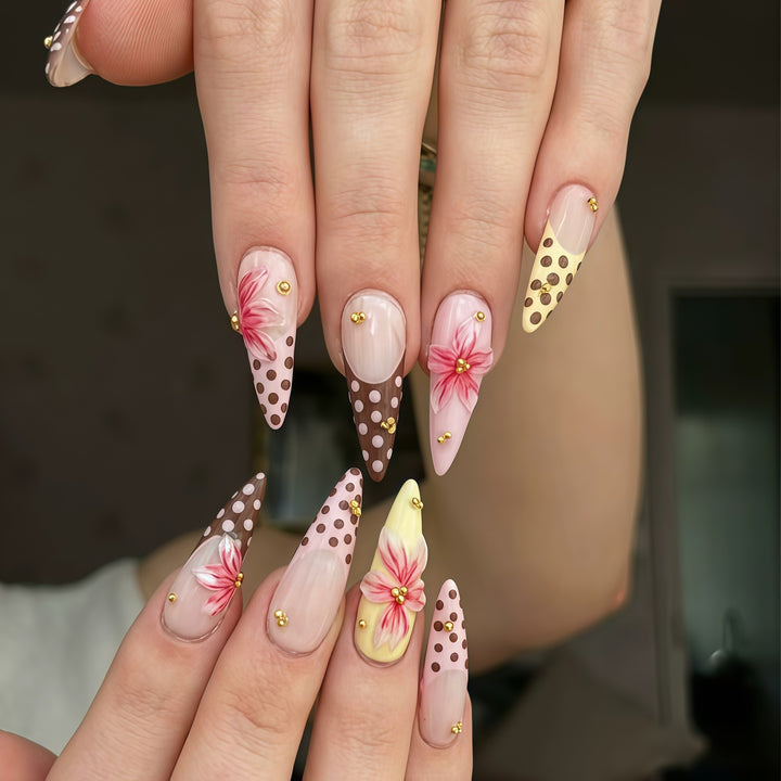 Elegant Floral Stiletto Nail Enhancements Bowlift