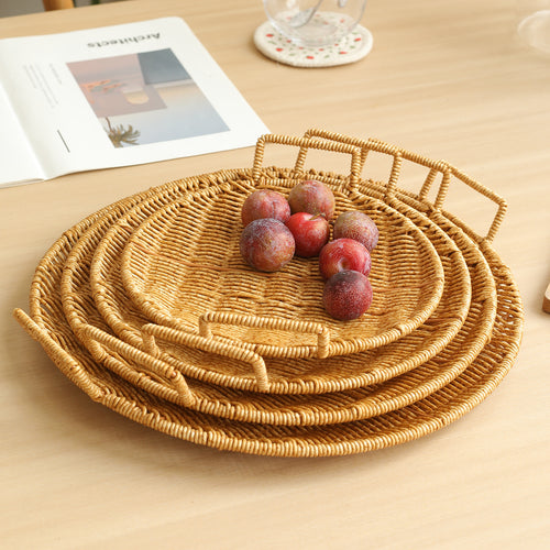 Handwoven Round Serving Tray with Ergonomic Handles Bowlift
