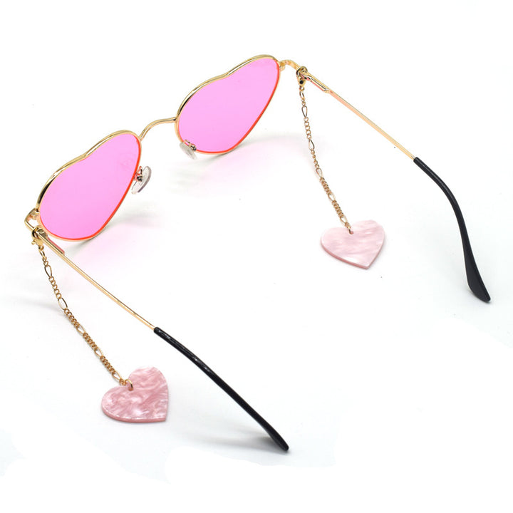 Heart-Shaped Dangle Earrings with Golden Chain Bowlift