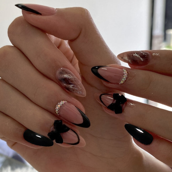 Artistic Stiletto Nail Art Extensions with Bow Accents Bowlift