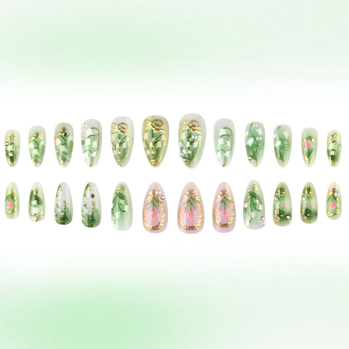Elegant Floral Stiletto Press-On Nails Bowlift
