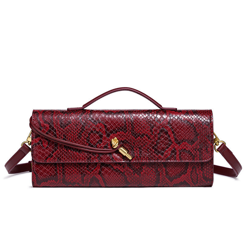 Embossed Snake Print Evening Clutch Bowlift