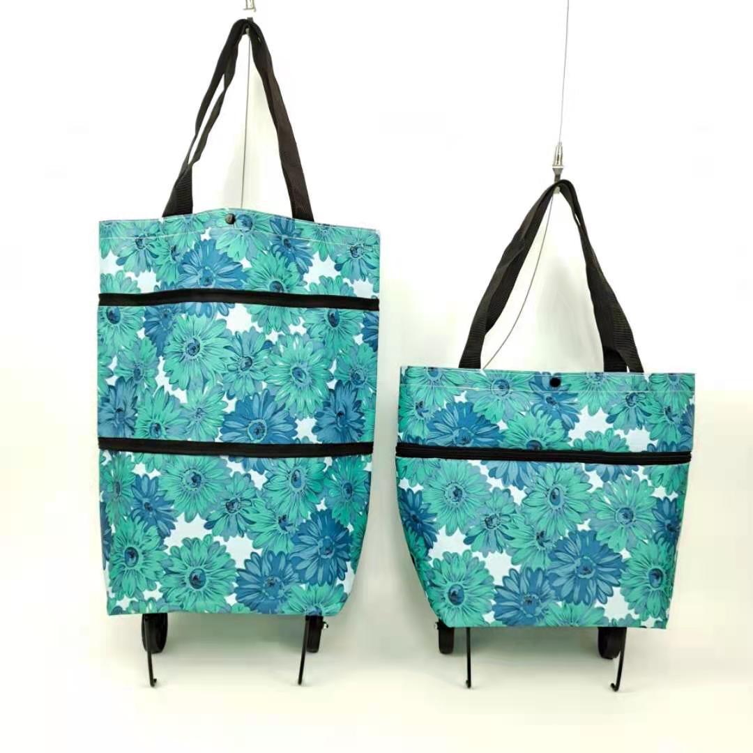 Flower Shopping Cart Bag With Reinforced Wheels And Double Front Pockets