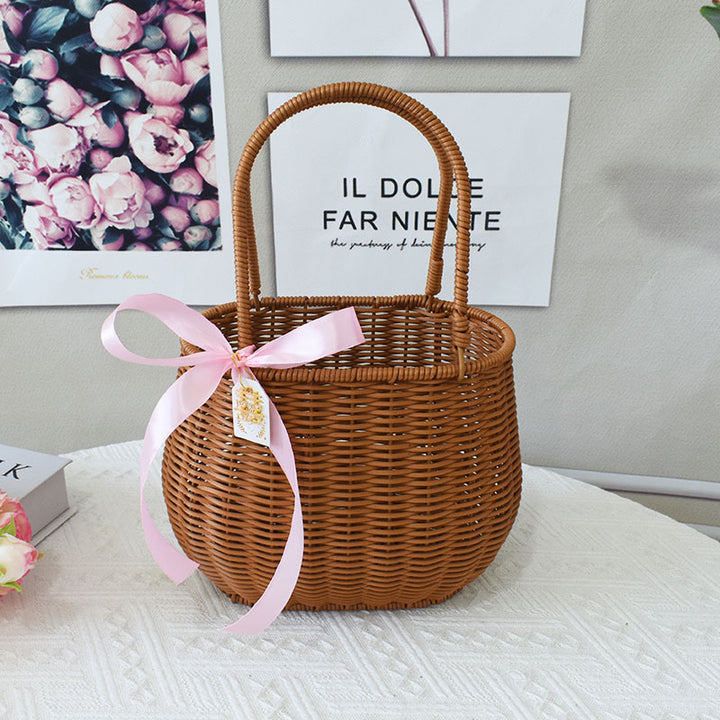 Chic Woven Handbag with Pearl Accent Bowlift