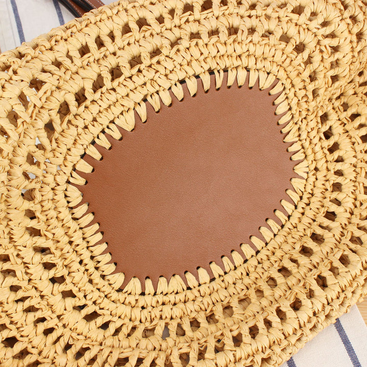 Handbag Made of Braided Natural Material with High-Quality Leather Detail Bowlift