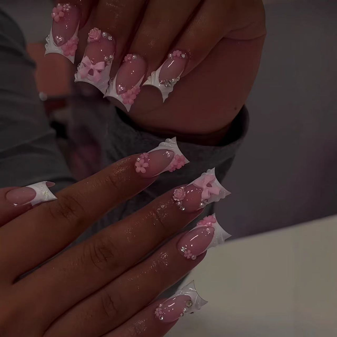 Decorative Floral Acrylic Nail Art Bowlift
