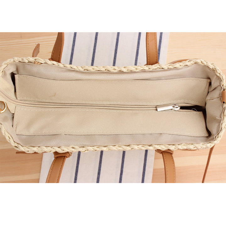 Handbag Made of Braided Natural Material with Removable Leather Handles Bowlift