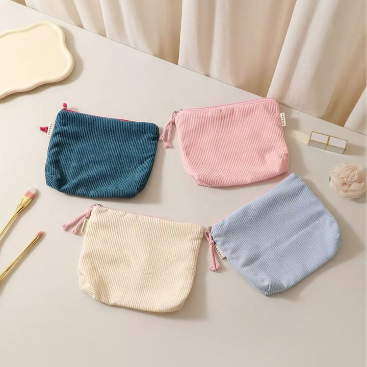 Corduroy Zip Cosmetic Pouch with Tassel Pull Bowlift