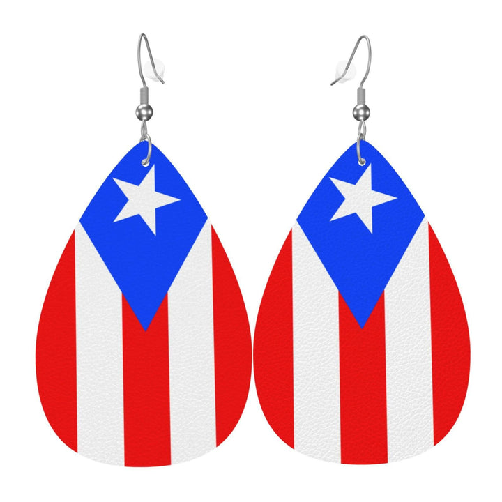 Women heart-shaped drop earrings with patriotic flag print and nickel-free hooks Bowlift