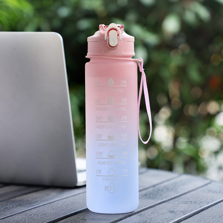 Motivational Time-Marker Hydration Bottle with Flip Lock and Carry Strap Bowlift