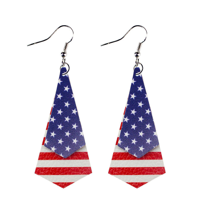 Women's star stripe print faux leather drop earrings with fishhook Bowlift