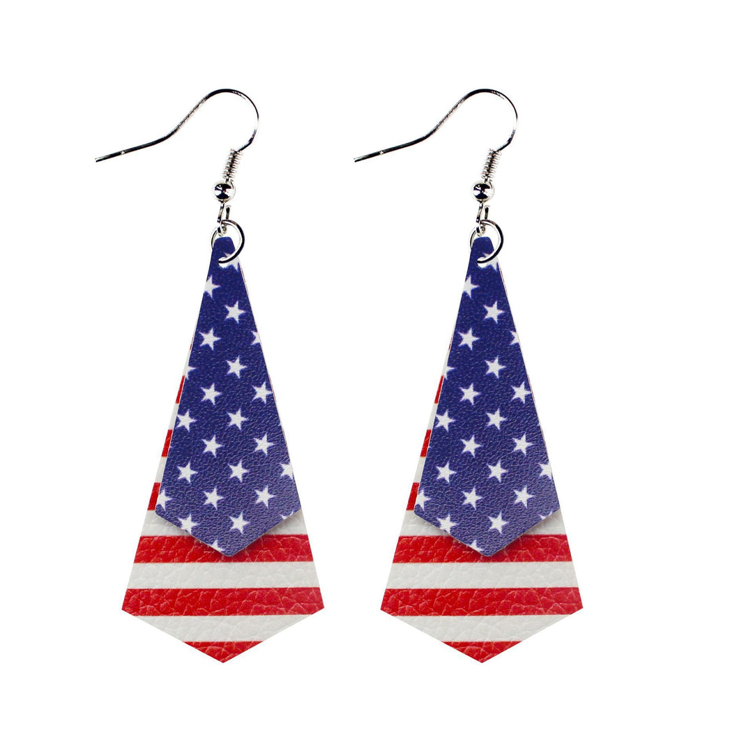 Women's nan teardrop-shaped faux leather earrings with star and stripe print Bowlift