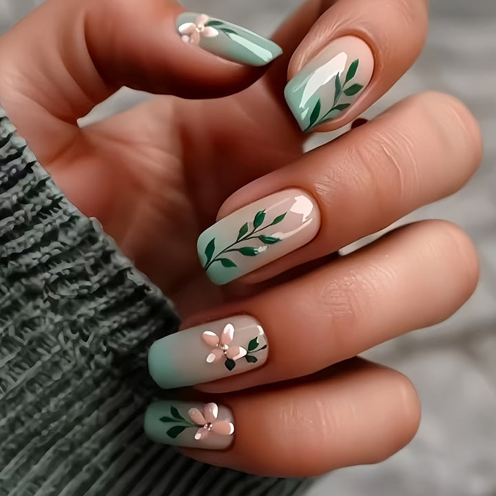 Floral Art Acrylic Nail Set Bowlift