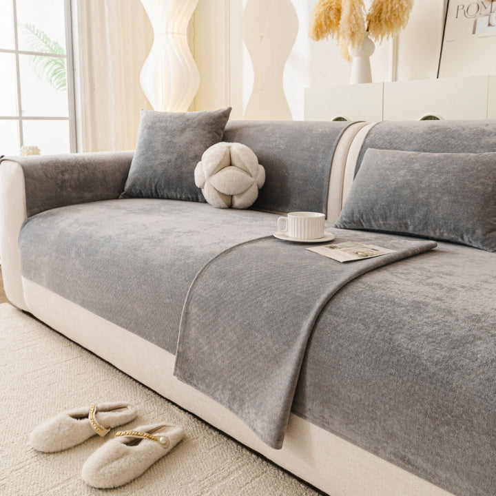 Stretch fitted reversible sofa slipcover with non slip backing and plush microfleece Bowlift