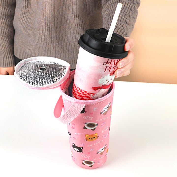 Insulated Thermal Bottle Carrier with Top Handle and Playful Dinosaur Print Bowlift