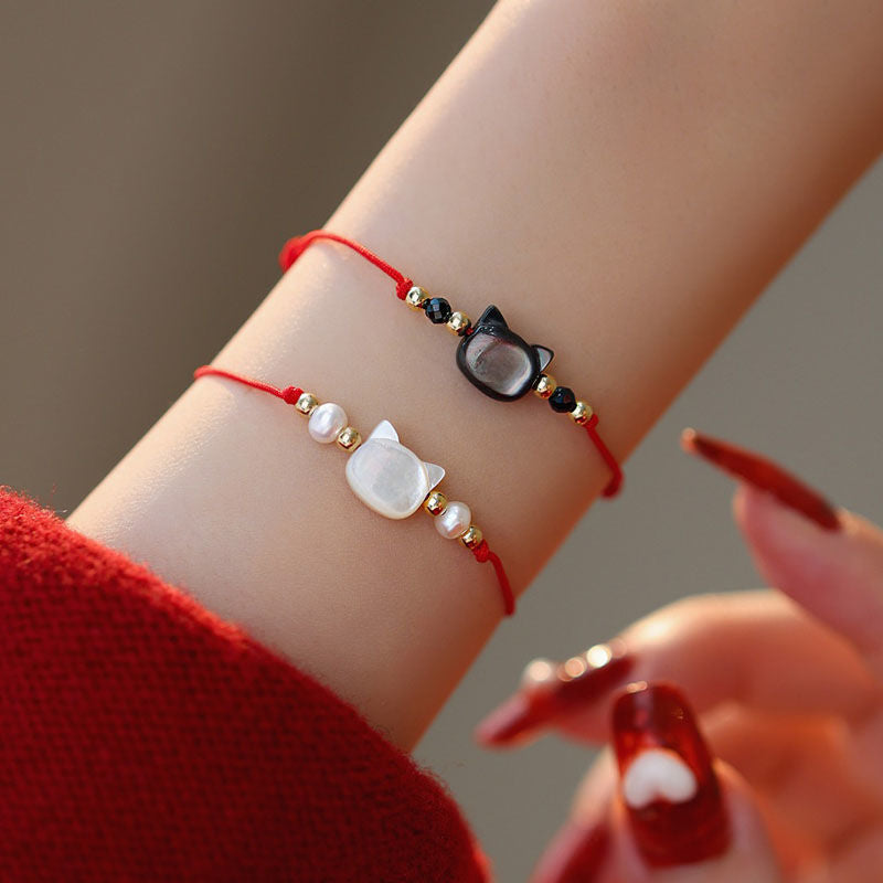 Adjustable Cat-Themed Charm Bracelet Bowlift