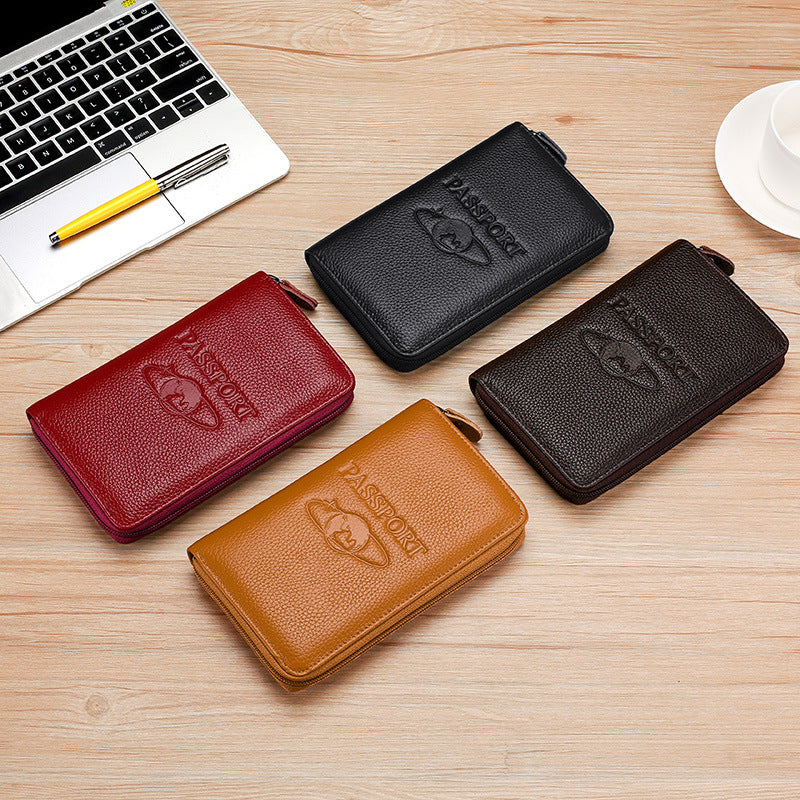 Elegant Zippered Leather Passport Holder