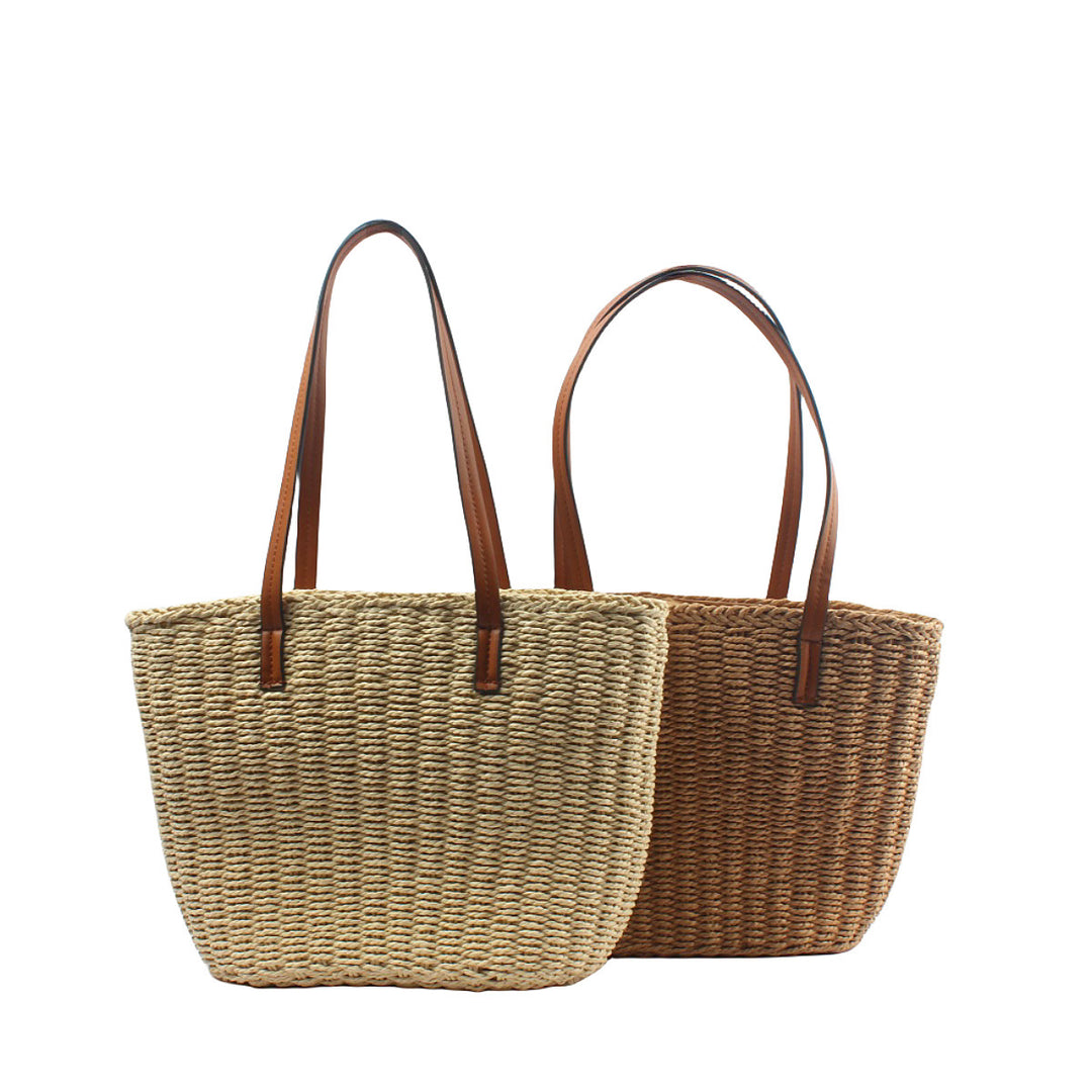 Natural straw bag with elegant leather handles Bowlift