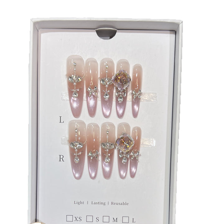 Decorative Rhinestone-Embellished Stiletto Press-On Nails Bowlift