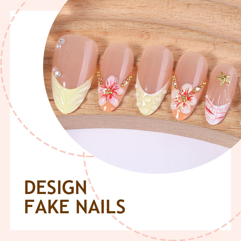 Artificial nail set with glamorous floral and glitter decorations Bowlift
