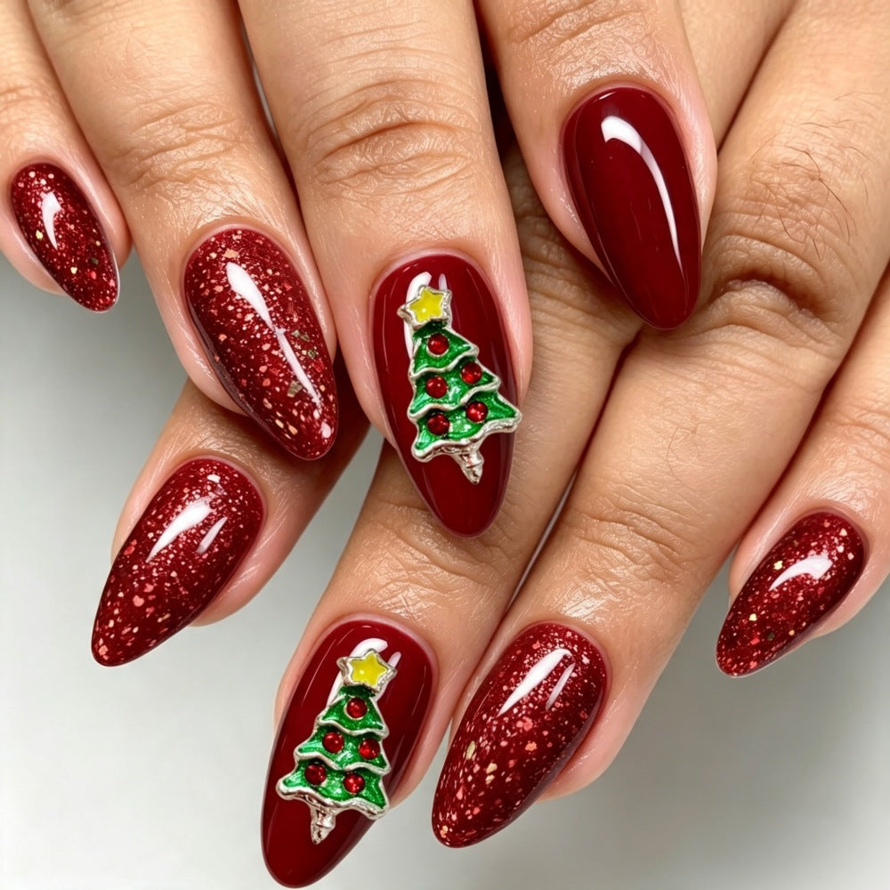 Festive artificial nails with Christmas tree design Bowlift