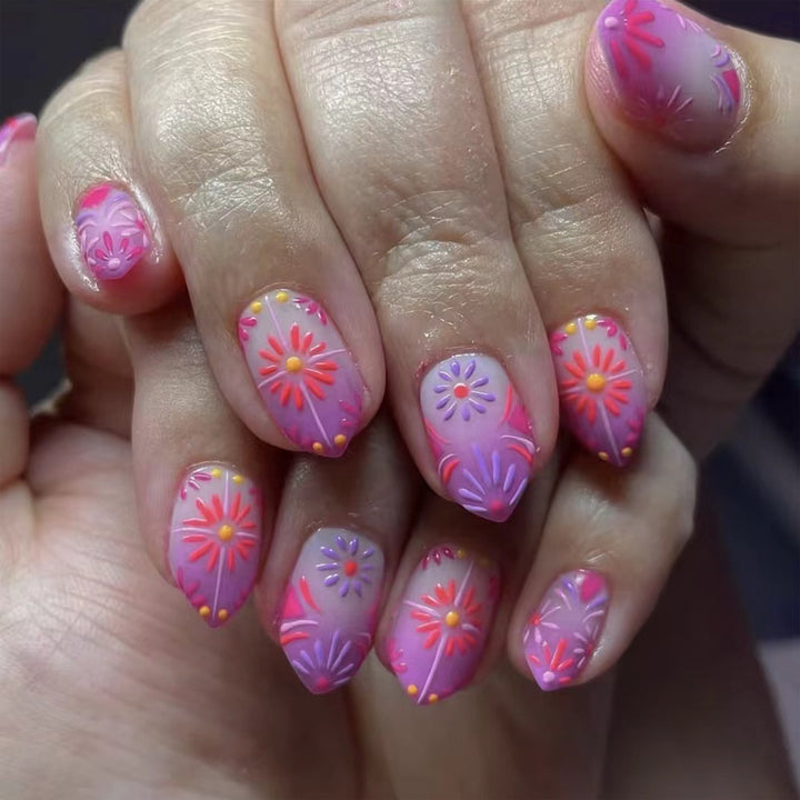 Decorative Floral Design Press-On Nails Bowlift