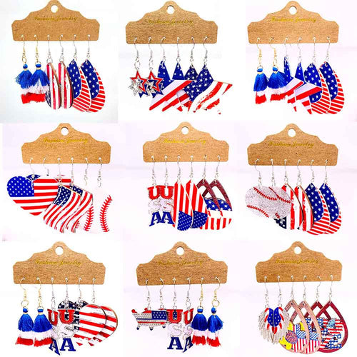 Women's nan set lightweight statement drop earrings made of wood-acrylic with hook closure and star-stripe motif Bowlift