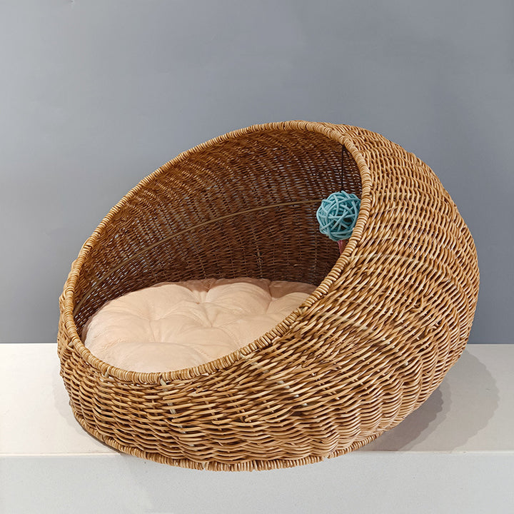 Cozy cat bed made of woven natural material Bowlift