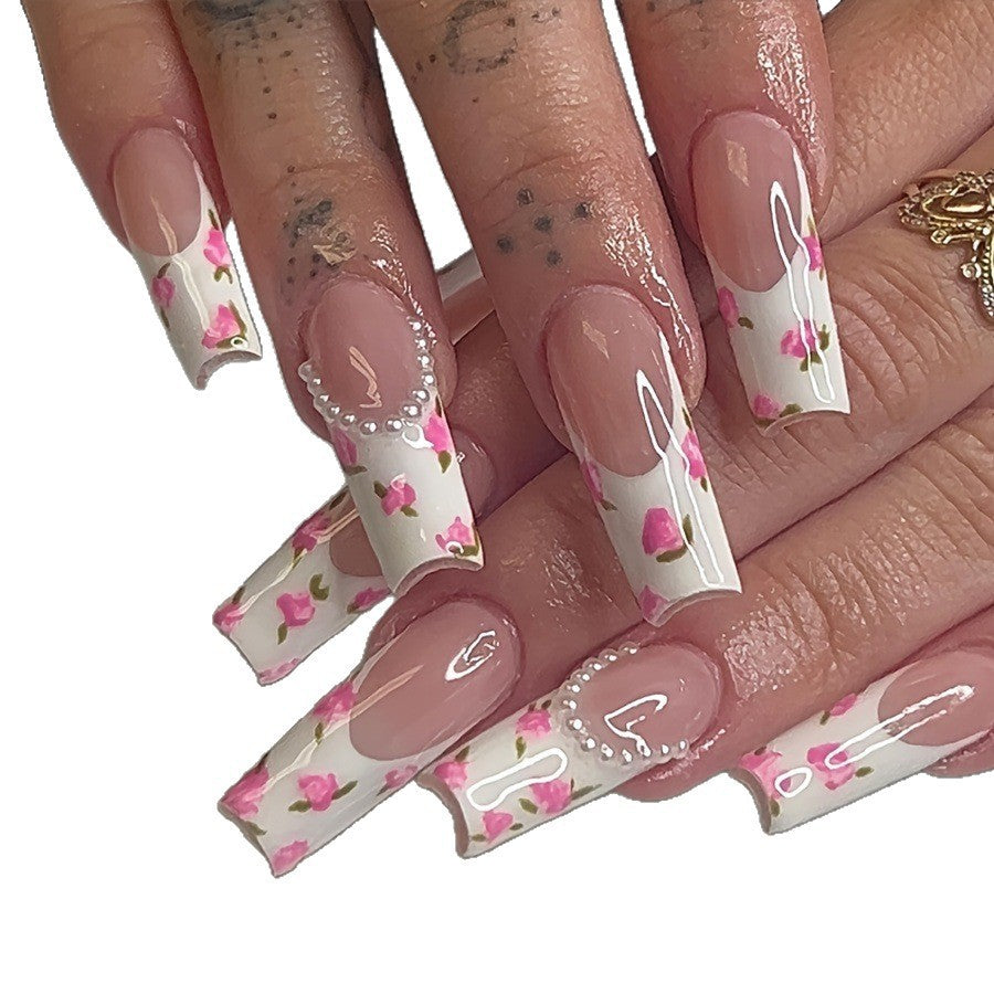 Artificial nail set with floral designs and elegant decorations Bowlift