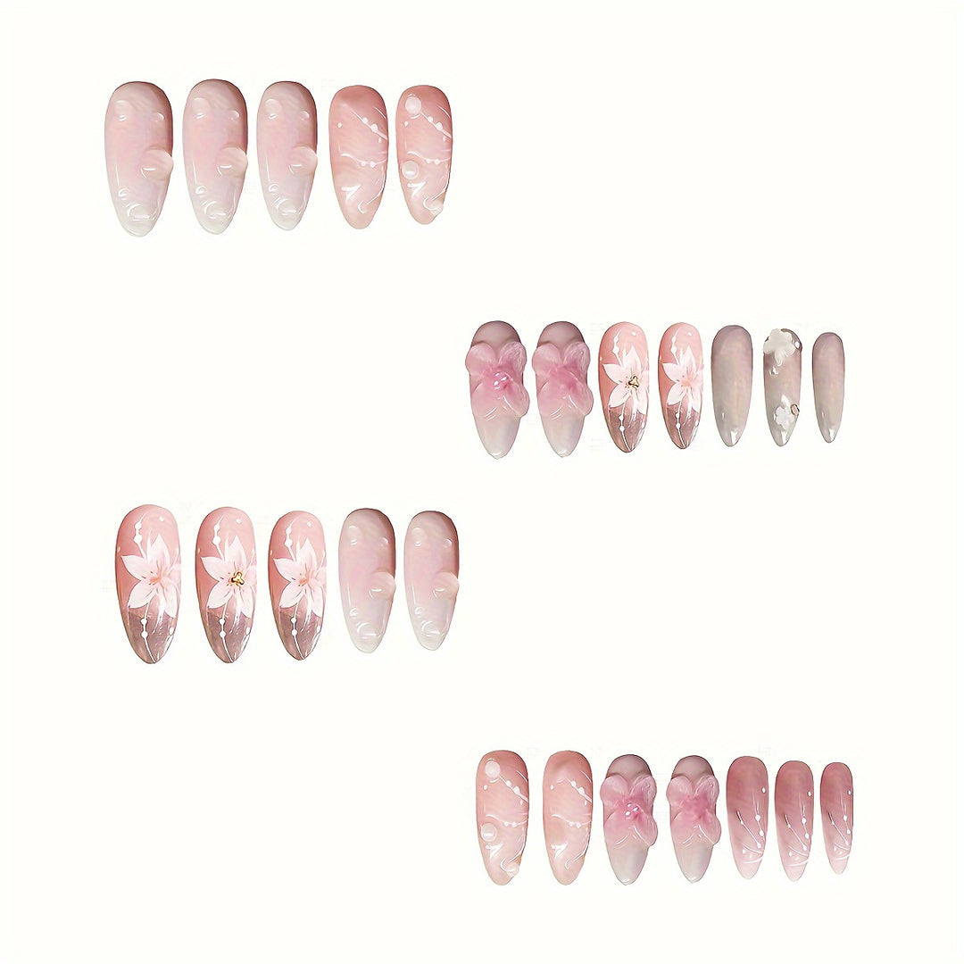 Floral-Themed Press-On Nail Art Bowlift