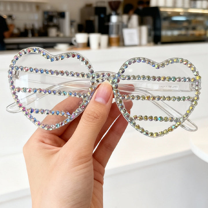 Decorative Rhinestone-Embellished Heart-Shaped Sunglasses Bowlift 1787141270