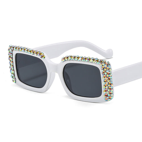 Women's Glamorous Square Sunglasses with Sparkling Crystal Frame Bowlift