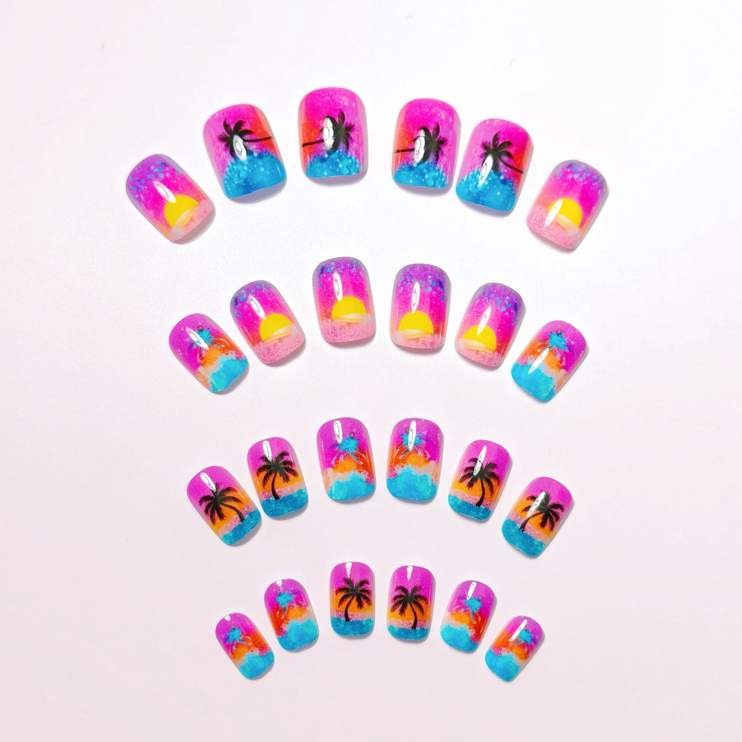Artificial nails with luminous sunset design Bowlift