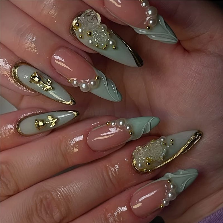 Decorative Long Stiletto Press-On Nail Art Bowlift