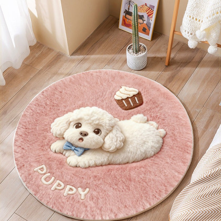 Cute Cat-Themed Plush Round Mat