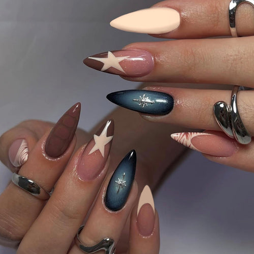 Artificial nails in modern stiletto style Bowlift