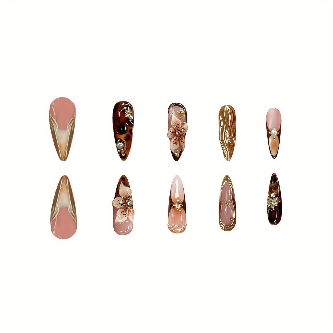 Elegant Floral Acrylic Press-On Nail Set Bowlift