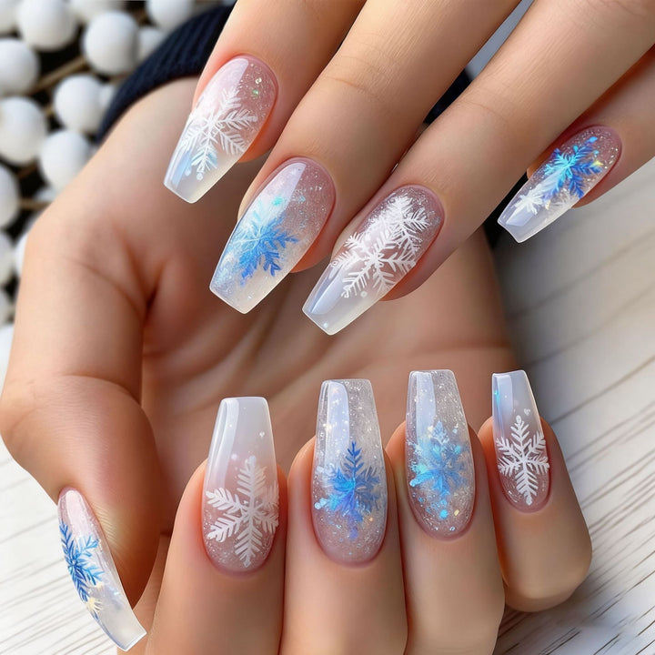Premium Art Nails with Winter Snowflake Design Bowlift