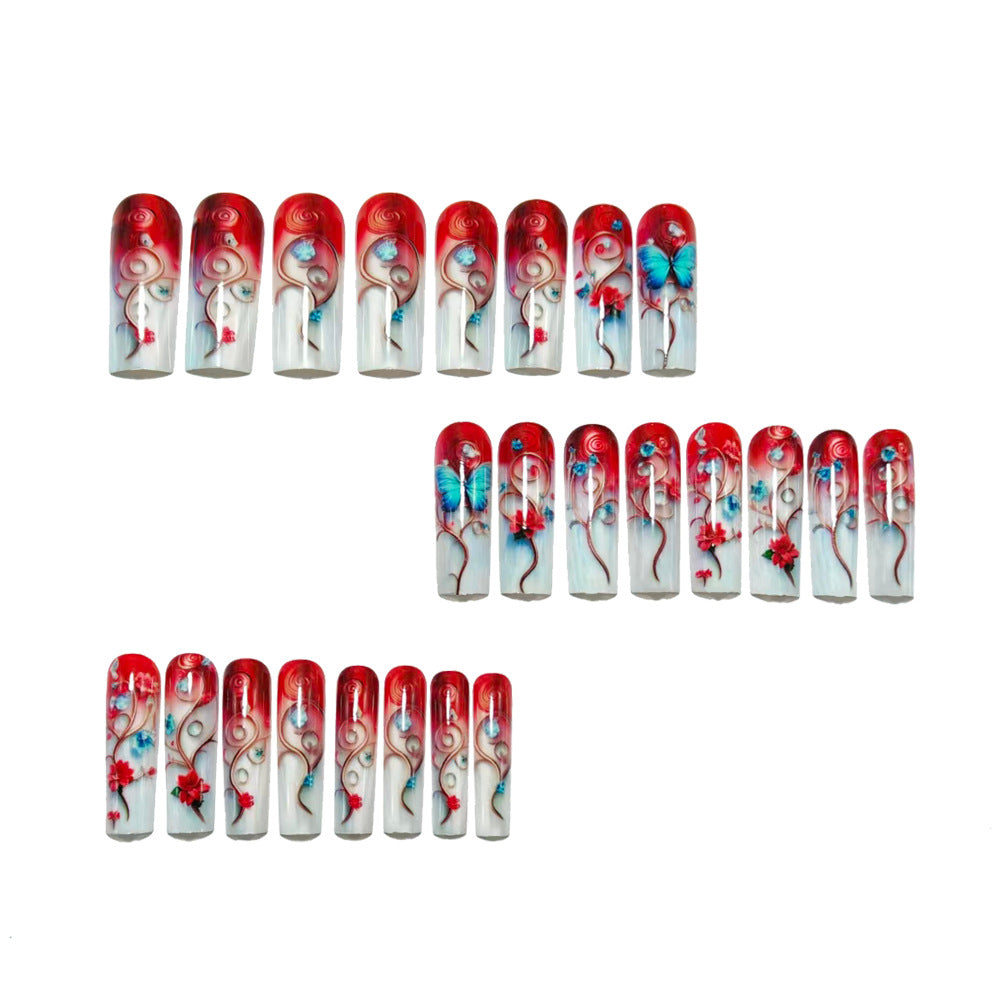 Artificial nails with flower and butterfly design Bowlift