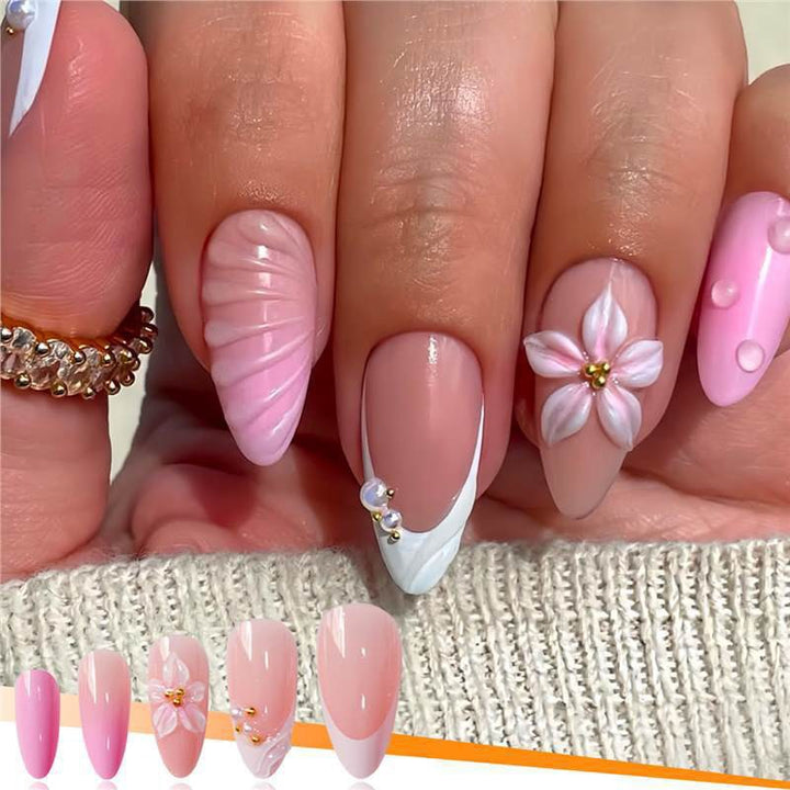 3D Floral Acrylic Nail Art Extensions Bowlift
