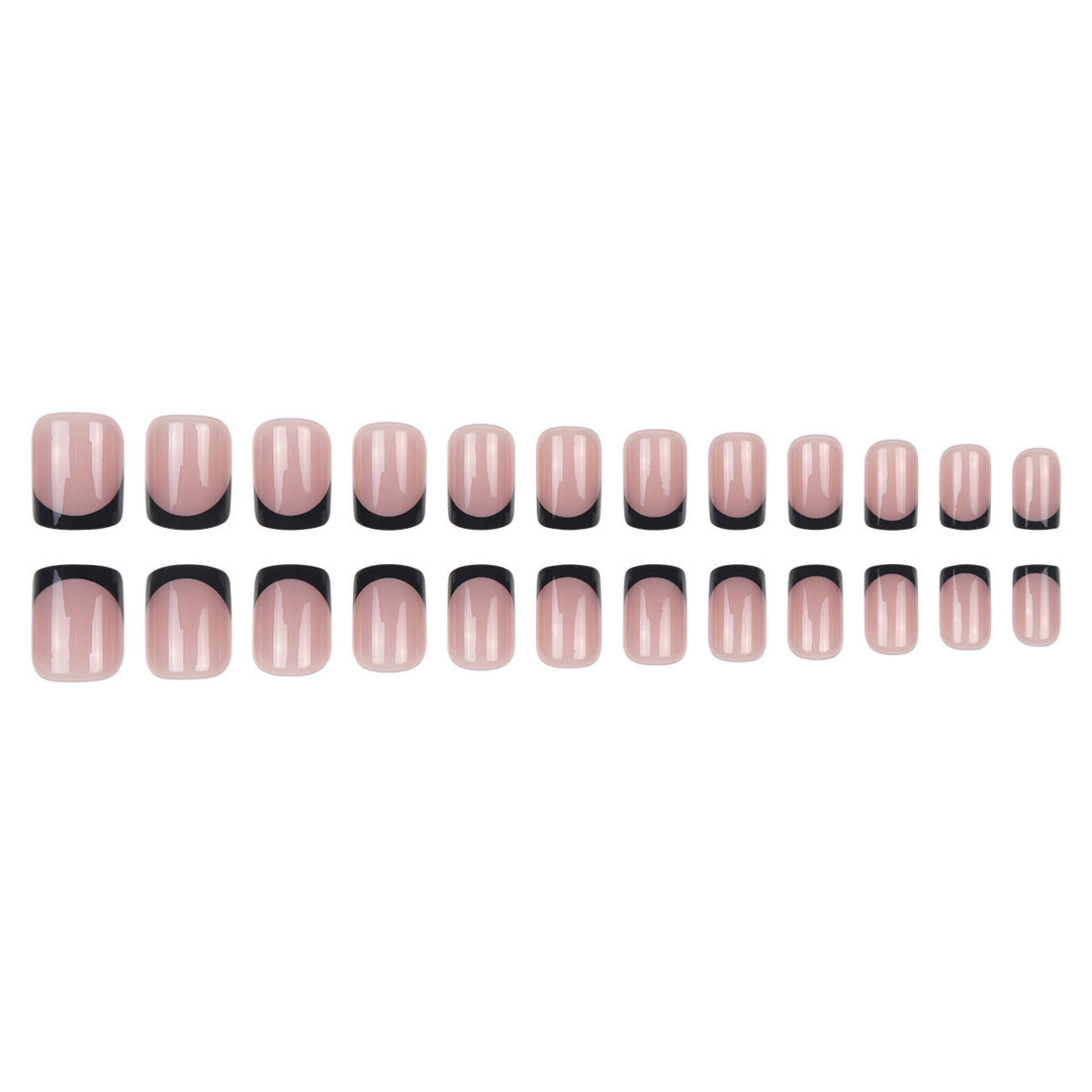 Elegant Square Tip Press-On Nails with Bold Black French Tips Bowlift